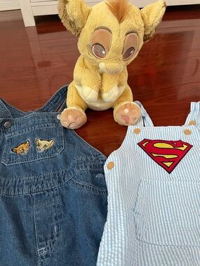Disney Simba Denim Overalls & Superman Striped Overalls and plush